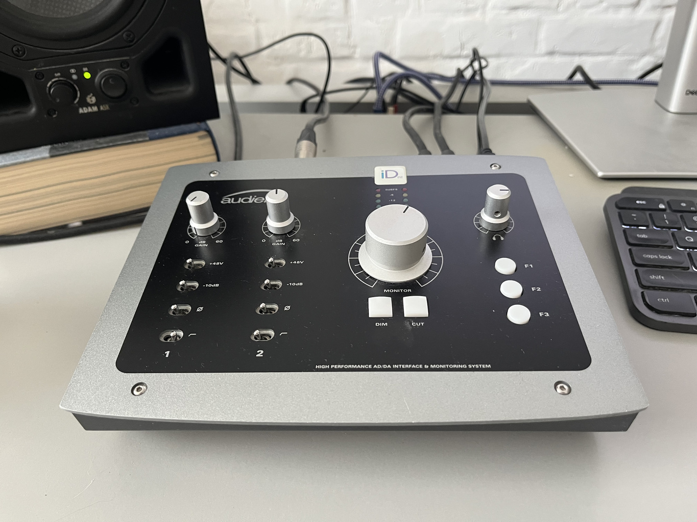 Audient iD22 desktop audio interface in a home studio