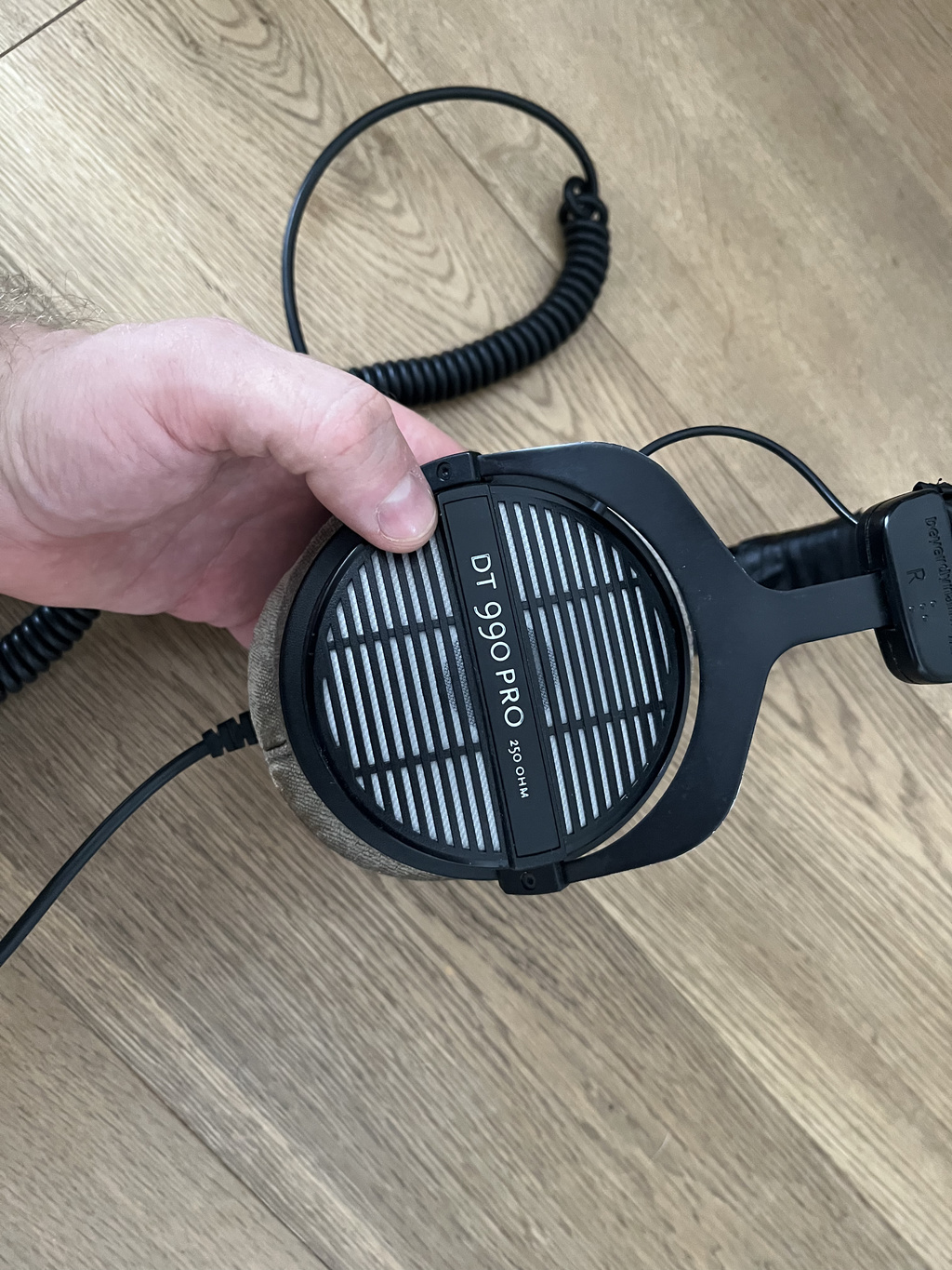 Open-back grille on Beyerdynamic DT 990 Pro 250 Ohm headphones