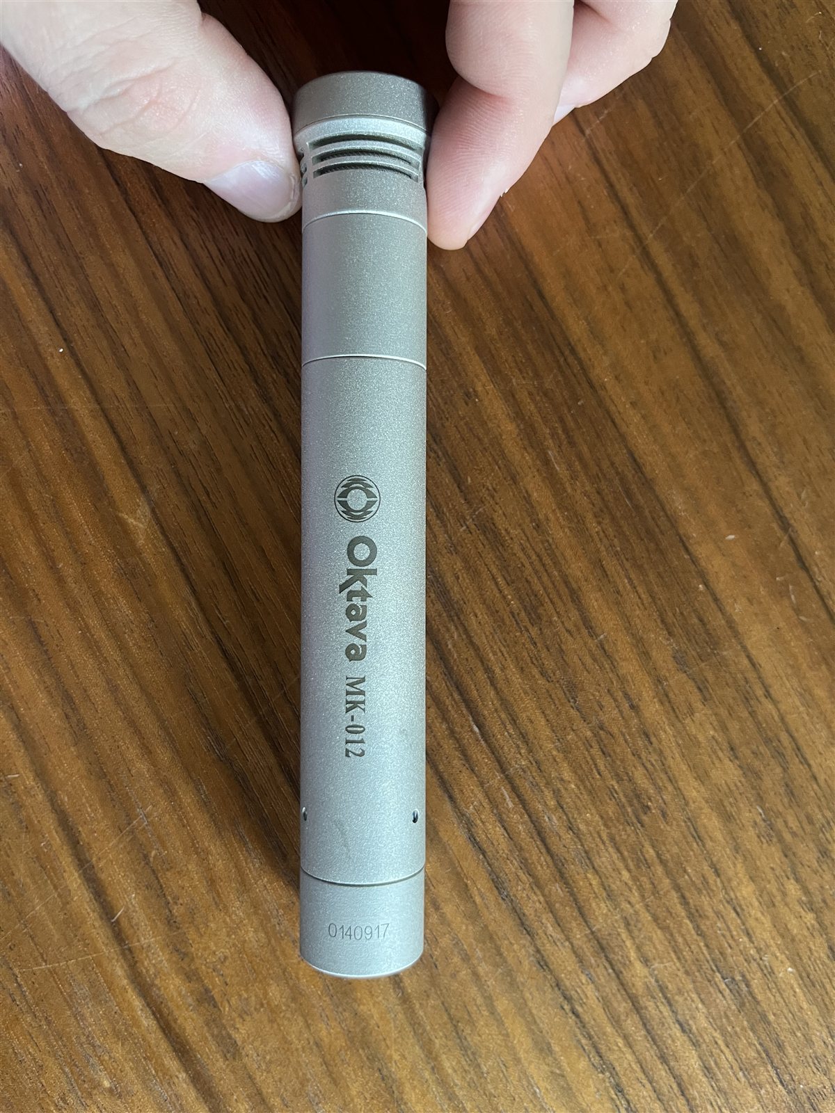 Close-up of the Oktava MK-012 microphone body.